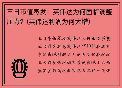 三日市值蒸发：英伟达为何面临调整压力？(英伟达利润为何大增)